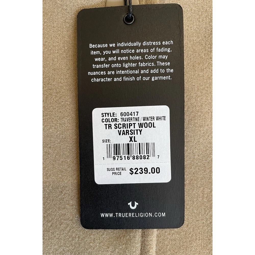 True Religion TR Script Wool Varsity Travertine/W… - image 8